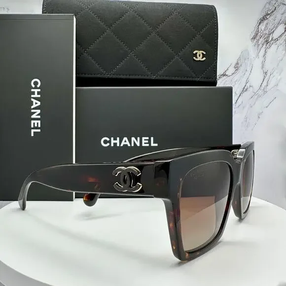 New CHANEL Sunglasses Brown Butterfly Gold Polarized Brown Lens - Picture 3 of 16